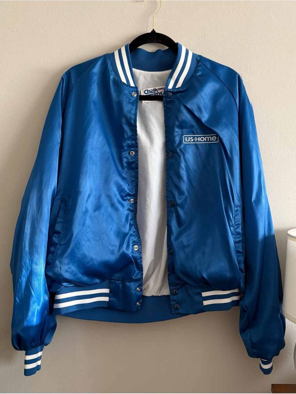 ChalkLine Satin Varsity Jacket in Royal Blue in size XL